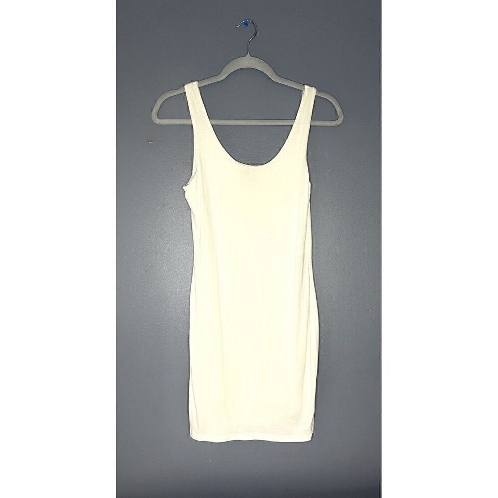 Iris Women’s White Mini Dress Sleeveless Bodycon Scoop Neck Soft Form Fitting M